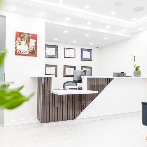 Pristine white reception area